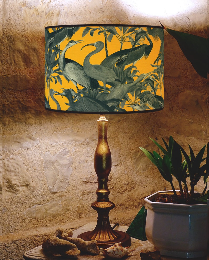 Vintage lampshade birds and retro atmosphere, lighting accessory, handcrafted lampshade for retro interior design. Vintage atmosphere image 4