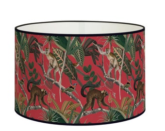 Tropical Jungle Lampshade Exotic with Monkey and Lush Vegetation Patterns for Luxurious Decoration, Available in Lampshade and Suspension.