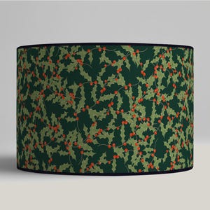 Lampshade for table lamp - Christmas lampshade with holly motifs, handmade, for table or pendant lamp, vintage and botanical style