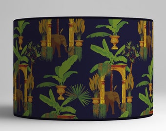 Safari lampshade in fabric, Elephant and palm tree pattern, Exotic lighting for adventurous ambiance, Available in Lampshade and Suspension