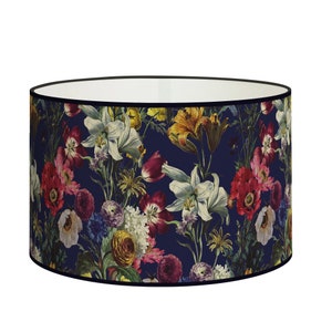 Floral lampshade - Lush botanical garden motif on a navy background - Interior decoration, Available for Lamp Base and Suspension