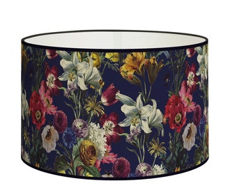 Floral lampshade - Lush botanical garden motif on a navy background - Interior decoration, Available for Lamp Base and Suspension