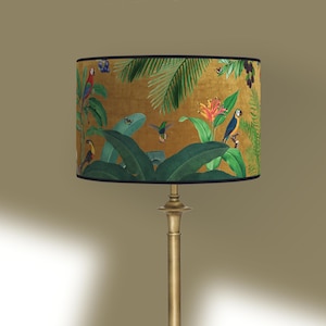 Abat jour pour lampe a poser ou Abat jour suspension - Abat jour artisanal - Jungle tropicale avec oiseau