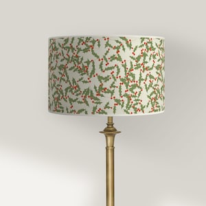 Lampshade for table lamp - Christmas lampshade with holly motifs, handmade, for table or pendant lamp, vintage and botanical style