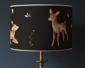 Fawns in the forest lampshade - Paper 360 gr, beige fabric edging, washable, M1 fireproof, made in France