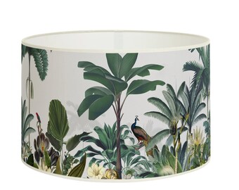 Exotic lampshade lush jungle and peacock, nature-inspired pendant for a touch of natural elegance, available in lampshade and pendant.