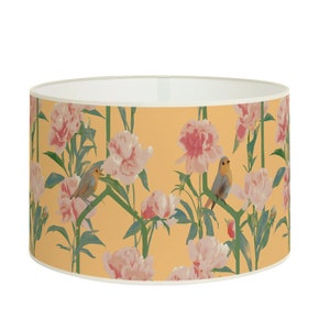 Floral Spring Lampshade, Bird and Peony Lampshade, Pastel Yellow Lampshade, Available in Lampshade and Pendant.