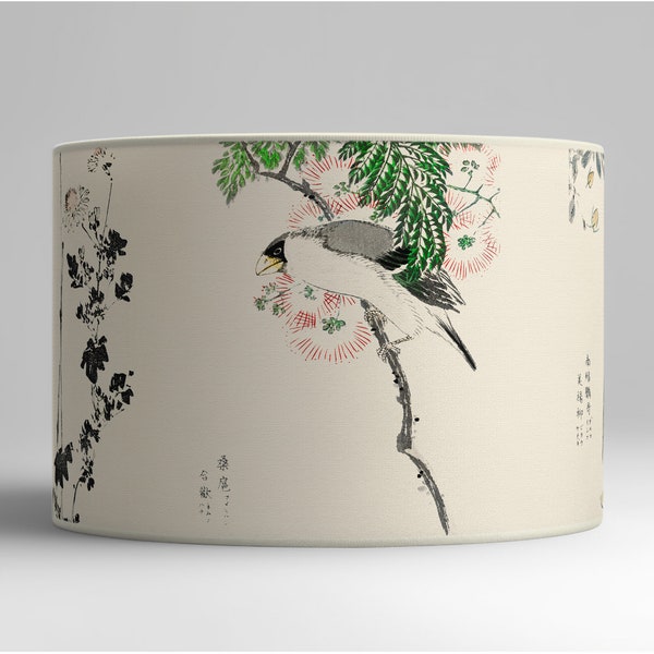 Abat-jour style Asie avec motif d'oiseau et fleurs de cerisier - Décoration intérieure élégante zen, Disponible en Abat-jour et Suspension