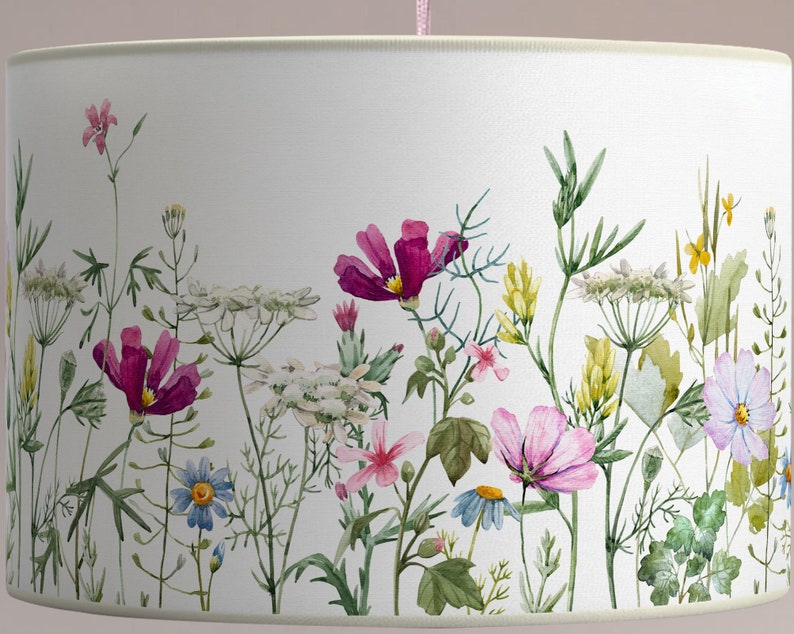 Abat-jour pour lampe ou suspension au plafond Fleurs des champs, fleurs sauvages sur fond blanc Encres végétales sans solvant image 3