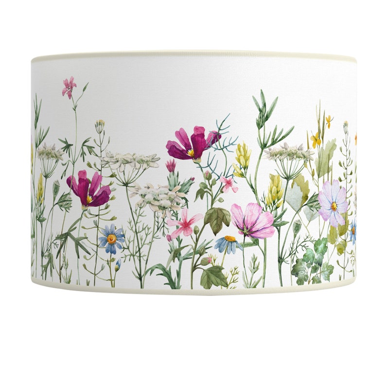 Lampshade for lamp or ceiling suspension Field flowers, wildflowers on white background Solvent-free vegetable-based inks afbeelding 4