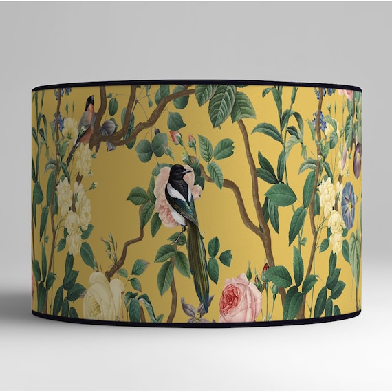 Lampshade for table lamp or pendant lamp - Handcrafted lampshade - Vintage birds and flowery branch