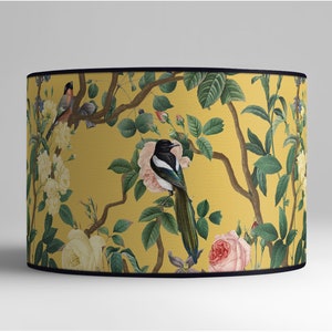 Vintage lampshade birds and flowery branch, lighting accessory, handcrafted lampshade for retro interior design. Vintage atmosphere image 2