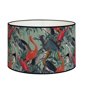 Vintage lampshade birds and retro atmosphere, lighting accessory, handcrafted lampshade for retro interior design. Vintage atmosphere