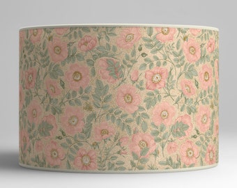 Abat-jour élégant à motif floral vintage, Tissu Rosé et Vert, Style Shabby Chic, Eclairage chaleureux, Disponible en Abat-jour et Suspension