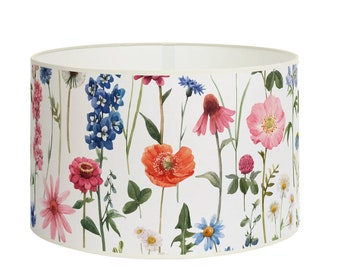 Floral country-style lampshade, Watercolor botanical, Romantic lighting, Fflower nature decor, Fabric, Available lampshade and suspension.