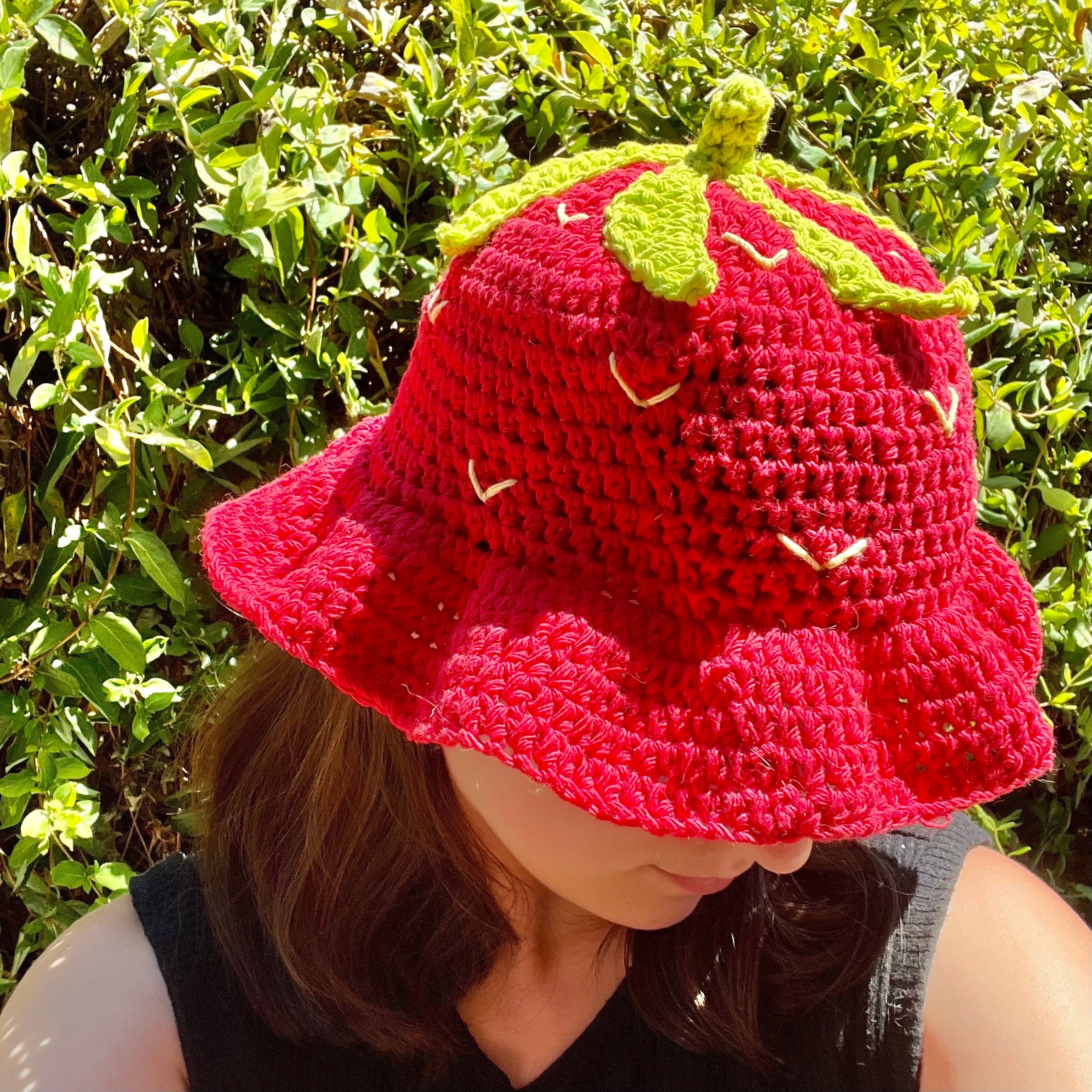 Crochet Strawberry Bucket Hat Made to Order Etsy UK