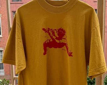 Hand Printed Icarus Shirt – Greek Mythology Linocut Tee, Fall of Icarus Art Shirt, Oversized Heavyweight Graphic Tee