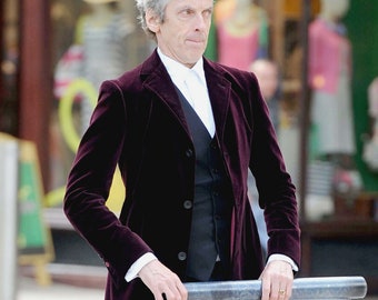 Premium Regular Wear 12th Doctor Who Velvet Coats Peter Capaldi Burgundy Velvet Blazers Coats Jackets