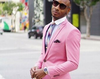 Men Pink Suits Stylish One Button Designer Grooms Wedding Dinner Suit Coat+Pants