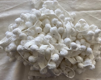 White super jumbo pompom fringe dangling lace trim ruffle braid giant fluff pom