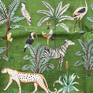 Indian cotton fabric jungle print by the yard green women dress upholstery cloth