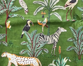 Indian cotton fabric jungle print by the yard green women dress upholstery cloth