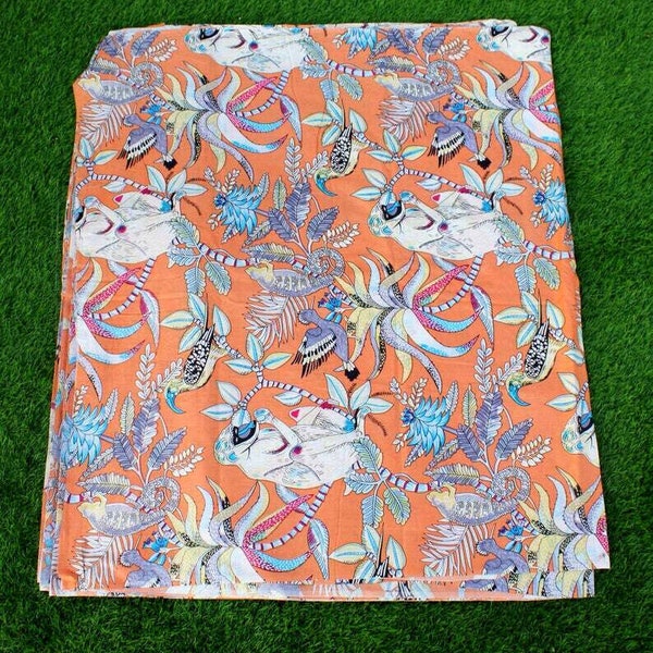 Tissu de coton de singe orange par yard tissu de tapisserie d'ameublement floral VIntage femmes robe