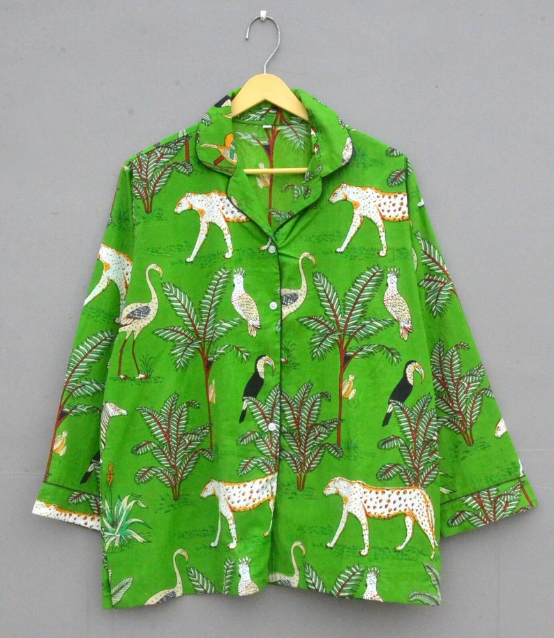 Green Floral Cotton Pajama Set Women,bridesmaid Nightwear, Sleepwear