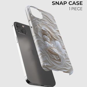 May include: A one-piece snap case for a smartphone featuring a white, three-dimensional relief design of a figure cradling a child. The text SNAP CASE 1 PIECE is printed in black in the upper right corner above the phone and the case.