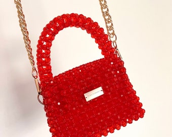 Bead bag, acrylic bead bag, red bead bag, bag for celebration, unique gift, special gift, style 2023