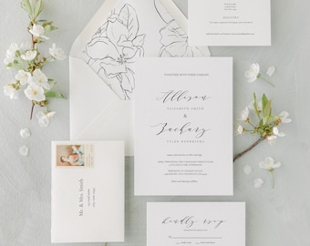 Minimalist Wedding Invitation Suite, Wedding Invitations, Canva Template, Script Wedding Invitation, Classic Wedding Invitation, Digital