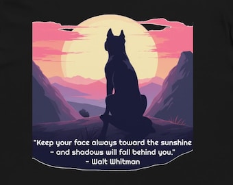 Camiseta Pitbull: cita inspiradora de Walt Whitman y diseño de puesta de sol, un reflejo tranquilo de fuerza y amor