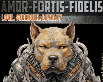Camiseta exclusiva Cyborg Pitbull: Amor Fortis Fidelis, ¡gráfico atrevido único generado por IA!