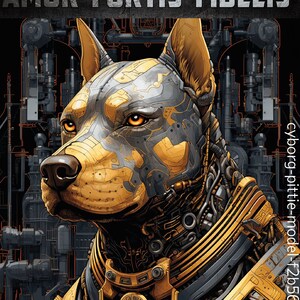 Exclusive Cyborg Pitbull Tee: Amor Fortis Fidelis, AI Generated Unique Bold Graphic!