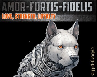 Camiseta exclusiva Cyborg Pitbull: Amor Fortis Fidelis, ¡gráfico atrevido único generado por IA!