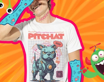 PITchat Comic Tee:  Futuristic Mechanical Pitbull Chatbot Service Design