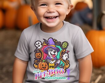 PIT-BOO Halloween Toddler Tee - Cute Wizard Pitbull & Spooky Friends Design on Soft, Durable, Cotton Jersey Shirt