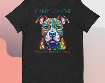 Regalo de una vibrante camiseta de Pitbull con vidrieras: Carpe Canem, ¡diseño artístico único para los amantes de los perros!