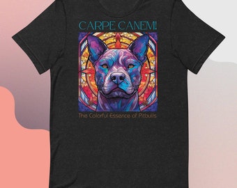 Regalo de una vibrante camiseta de Pitbull con vidrieras: Carpe Canem, ¡diseño artístico único para los amantes de los perros!