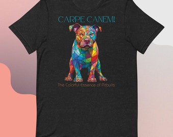 Regalo de una vibrante camiseta de Pitbull con vidrieras: Carpe Canem, ¡diseño artístico único para los amantes de los perros!