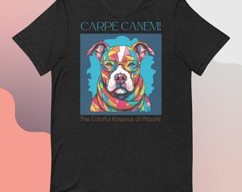 Regalo de una vibrante camiseta de Pitbull con vidrieras: Carpe Canem, ¡diseño artístico único para los amantes de los perros!