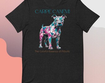 Regalo de una vibrante camiseta de Pitbull con vidrieras: Carpe Canem, ¡diseño artístico único para los amantes de los perros!
