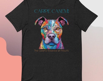 Regalo de una vibrante camiseta de Pitbull con vidrieras: Carpe Canem, ¡diseño artístico único para los amantes de los perros!