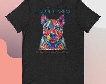 Regalo de una vibrante camiseta de Pitbull con vidrieras: Carpe Canem, ¡diseño artístico único para los amantes de los perros!