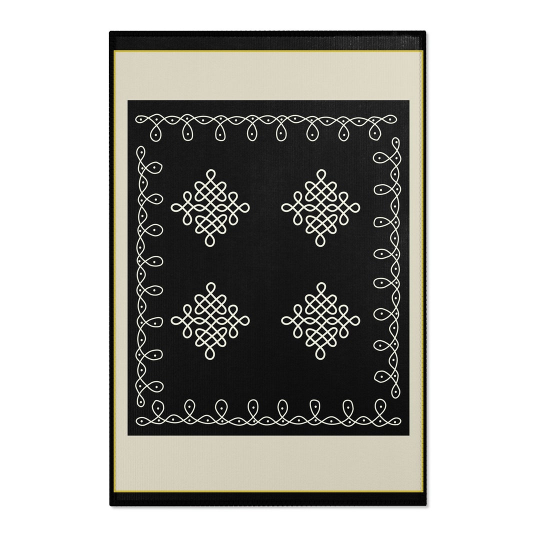 Area Rugs Black Carpet Unique Design Rug Indian Rangoli Design - Etsy