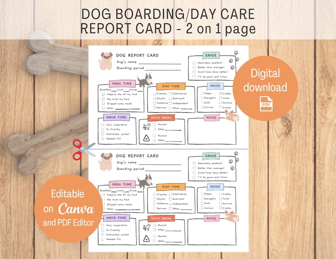 Dog Boarding Report Card, Pet Sitter Form, Doggy Daycare Printable ...