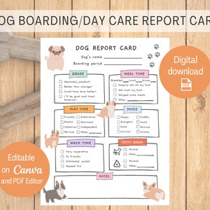 Hunde Boarding Meldekarte, Hundetagespflege Meldekarte, Pet Sitter Karte, US Letter Größe druckbar, Vorlage, bearbeitbar