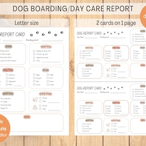 Hunde Boarding Meldekarte, Hundetagespflege Meldekarte, Pet Sitter Karte, US Letter Größe, druckbar, bearbeitbar, mehrere Vorlagen