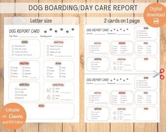 Dog Daycare Report Card Template, Dog Boarding Report Card, Pet Sitter Form, Dog Daycare Printable, Editable Canva PDF