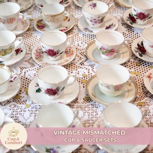 Mismatched Teacup| Bone China Tea Sets| Teacup and Saucer| Vintage| Garden Tea Party| Downton Abbey Party| Bridgerton Party| Bridal Shower